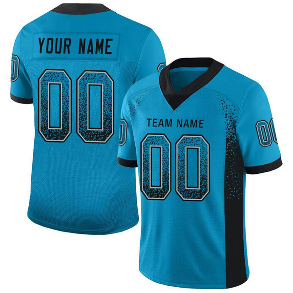 Custom Panther Blue Black-Light Gray Drift Fashion Football Jersey