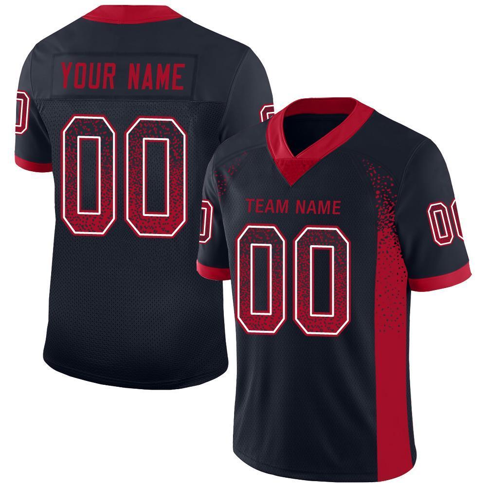 Custom Navy Red-White Drift Fashion Football Jersey