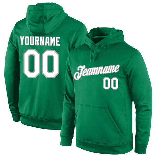 Custom Stitched Kelly Green White-Gray Sports Pullover Sweatshirt Hoodie