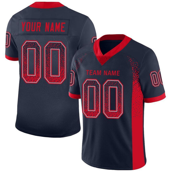 Custom Navy Scarlet-Light Gray Drift Fashion Football Jersey