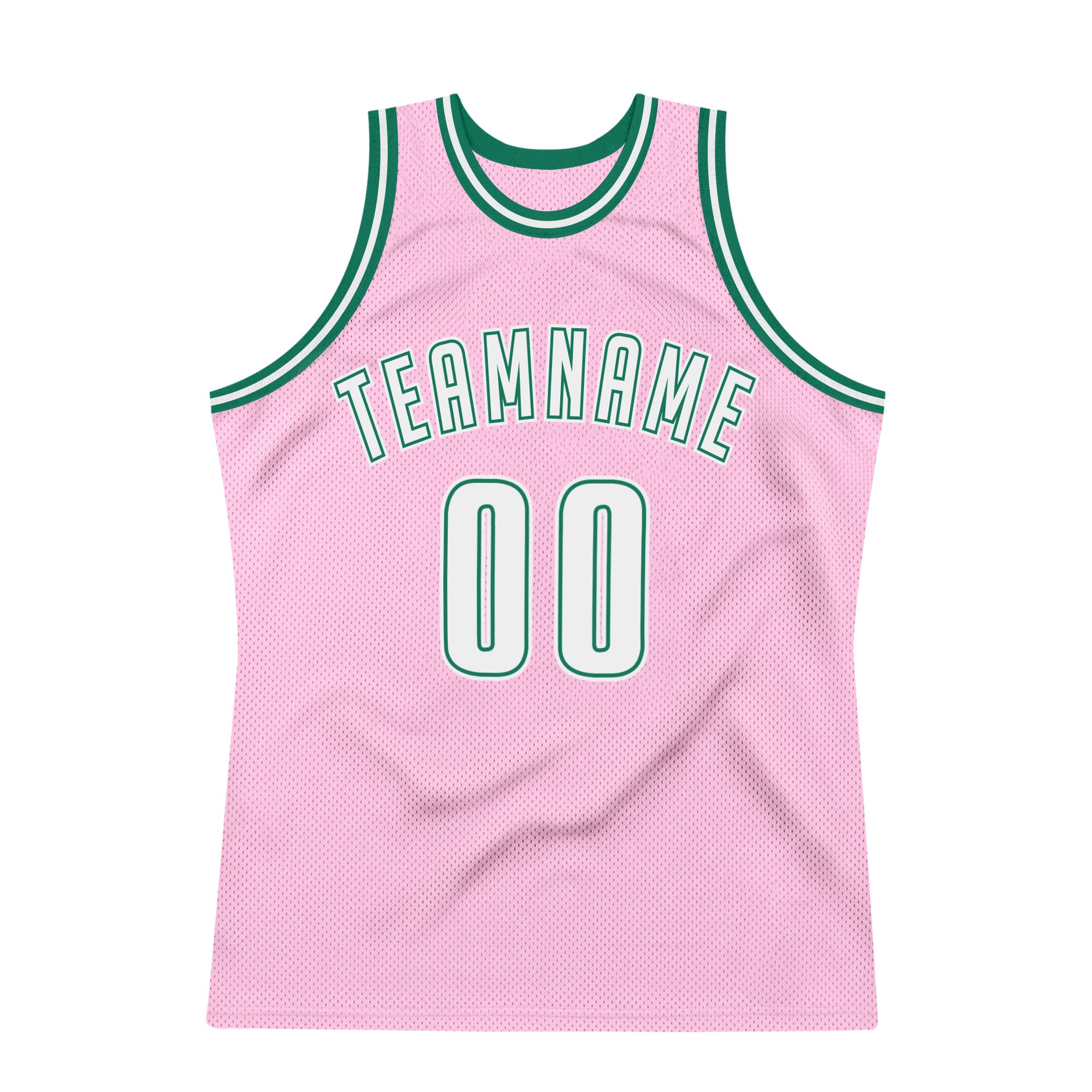 Custom Light Pink White-Kelly Green Authentic Throwback Basketball Jersey