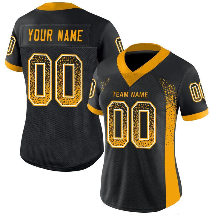Custom Black Gold-White Mesh Drift Fashion Football Jersey – FansCustom