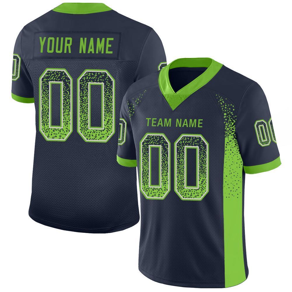 Custom Navy Neon Green-Gray Drift Fashion Football Jersey