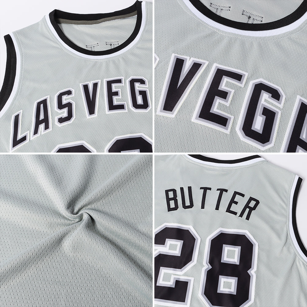 Custom Gray Kelly Green-White Authentic Throwback Basketball Jersey