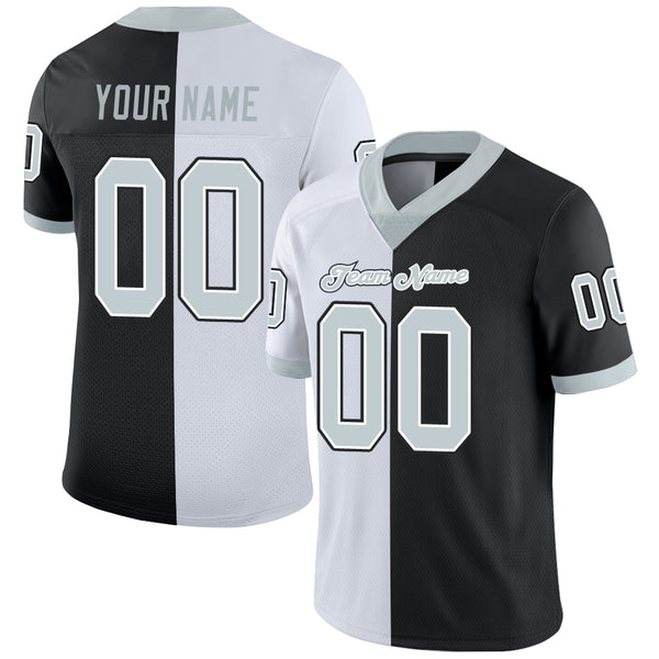Custom Black Silver-White Split Fashion Football Jersey