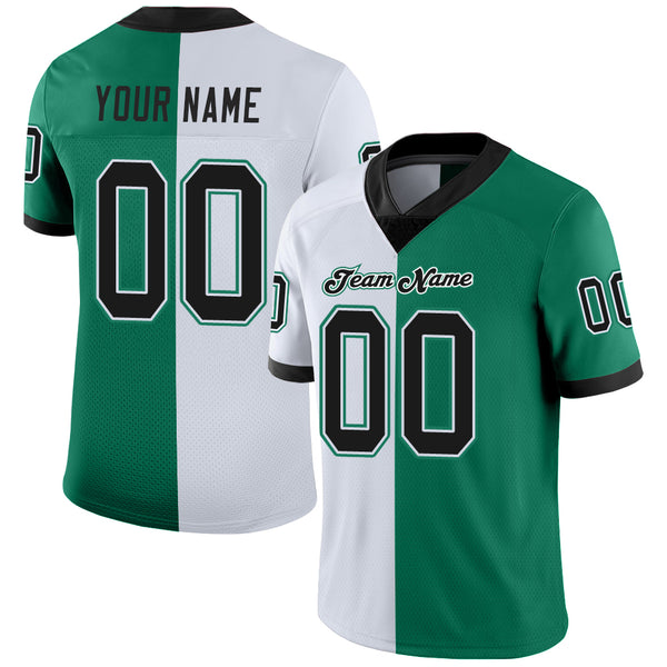 Custom Kelly Green Black-White Split Fashion Football Jersey