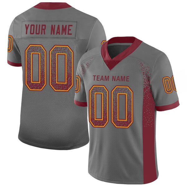 Custom Gray Burgundy-Gold Drift Fashion Football Jersey