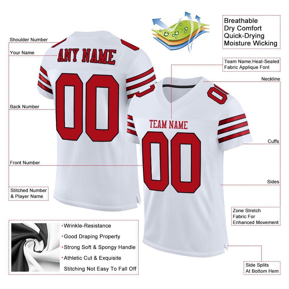 Custom White Red-Black Mesh Authentic Football Jersey