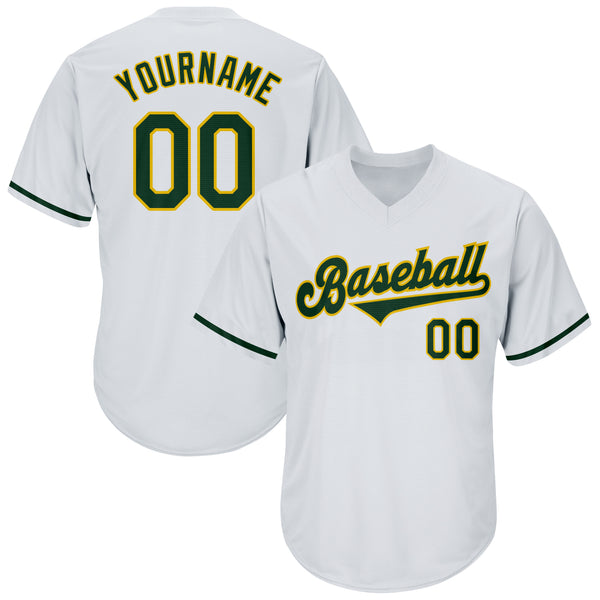 Custom White Green-Gold Authentic Throwback Rib-Knit Baseball Jersey Shirt